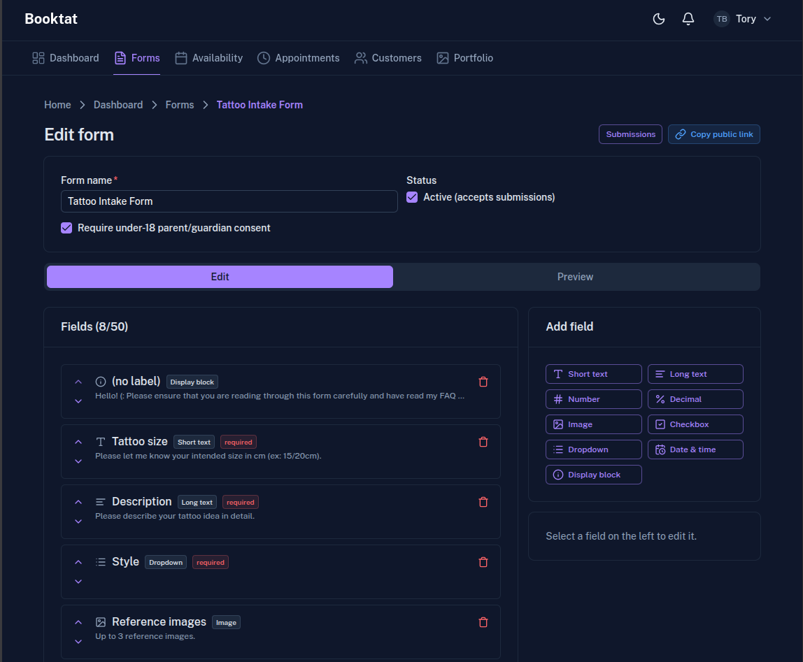 Drag-and-drop custom form builder